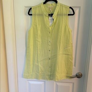 Eileen Fischer Light Yellow Sleeveless Button Down Shirt